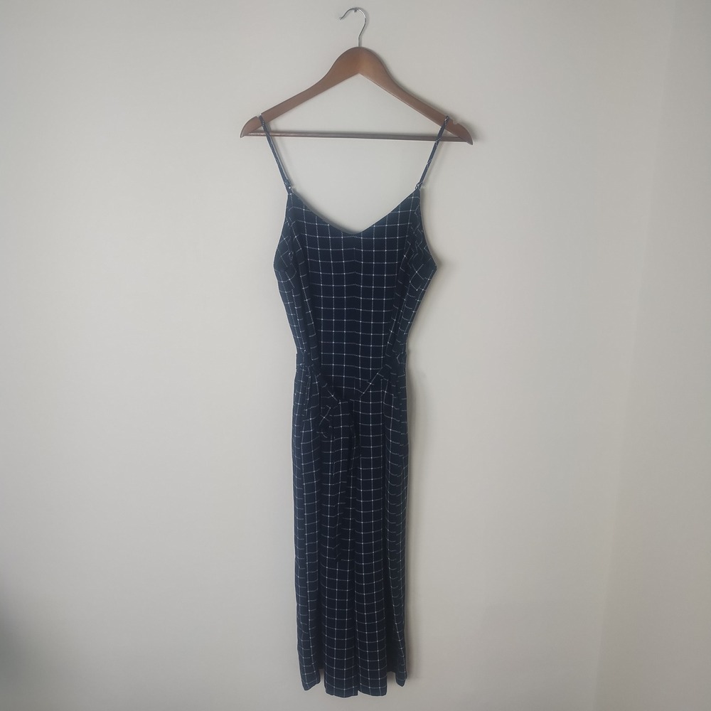 Monteau Jumpsuit Women's Medium Navy White Tie Waist Cropped Pockets Coastal